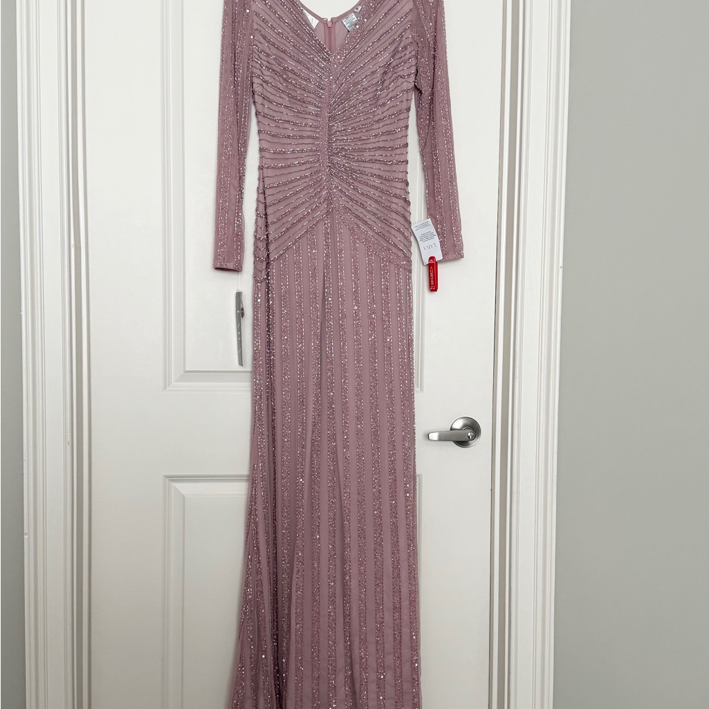 Lara Linear Beaded Long Sleeve Gown